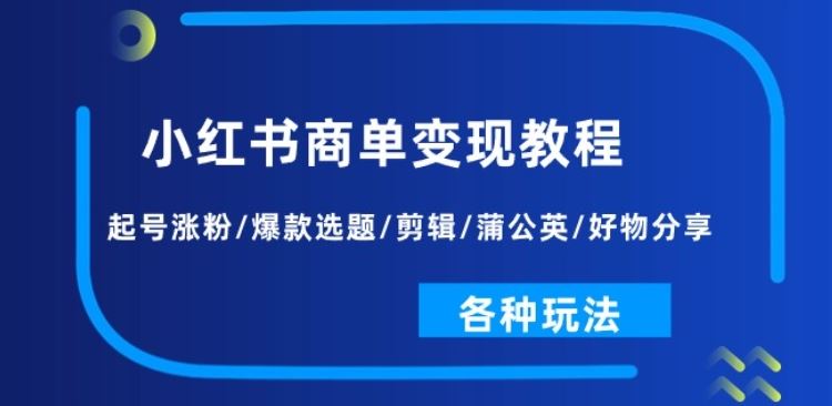 小红书商单变现教程：起号涨粉/爆款选题/剪辑/蒲公英/好物分享/各种玩法-就去找资源网