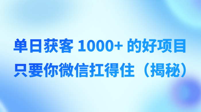 单日获客 1000+ 的好项目，只要你微信扛得住（揭秘）-就去找资源网