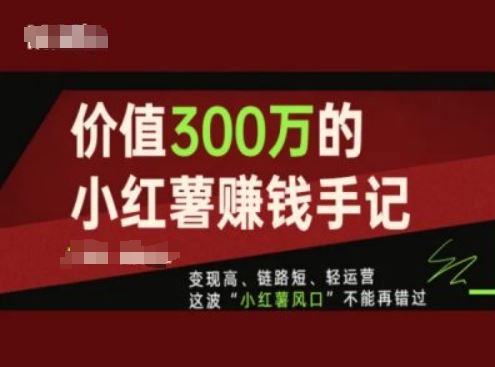 价值300万的小红书赚钱手记，变现高、链路短、轻运营，这波“小红薯风口”不能再错过-就去找资源网