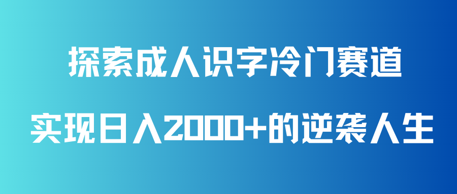 探索成人识字冷门赛道，实现日入2000+的逆袭人生！-就去找资源网
