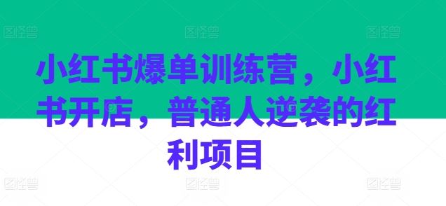 小红书爆单训练营,小红书开店,普通人逆袭的红利项目-就去找资源网