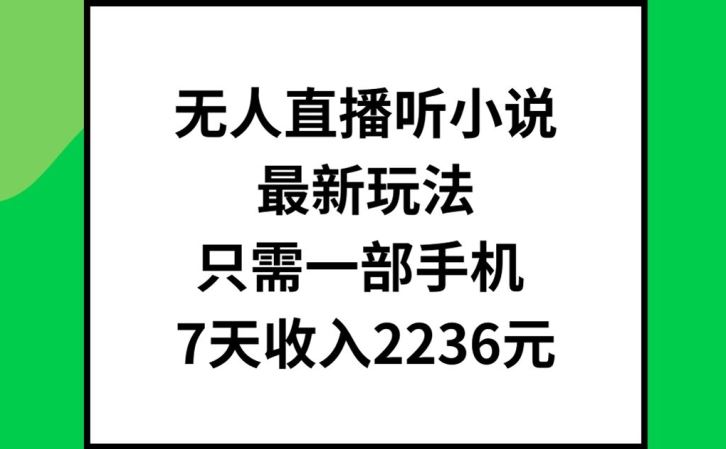 无人直播听小说最新玩法，只需一部手机，7天收入2236元【揭秘】-就去找资源网