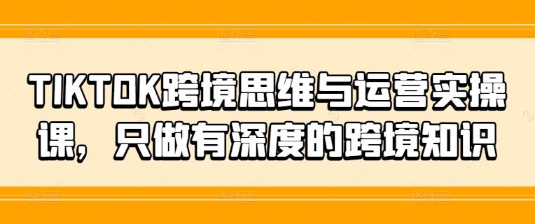 TIKTOK跨境思维与运营实操课，只做有深度的跨境知识-就去找资源网