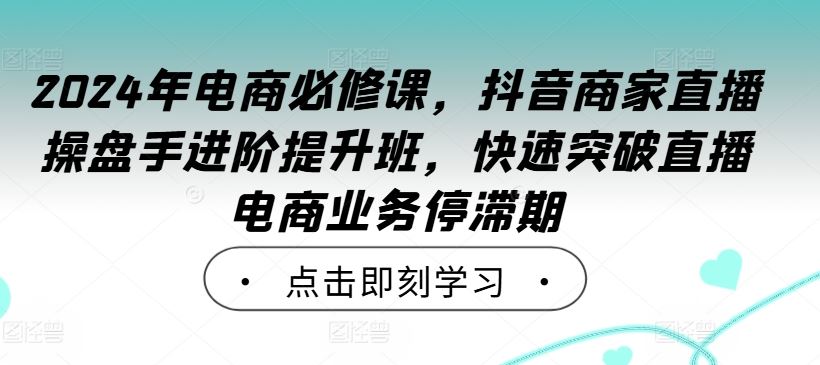 2024年电商必修课，抖音商家直播操盘手进阶提升班，快速突破直播电商业务停滞期-就去找资源网