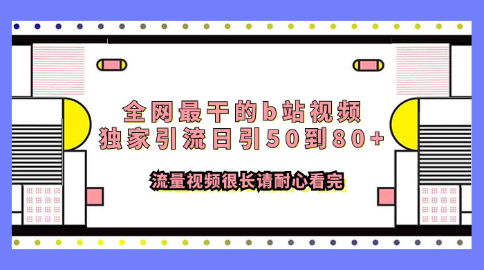 全网最干的 B 站视频独家引流，日引 50~80+ 流量-就去找资源网