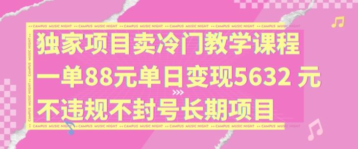 独家项目卖冷门教学课程一单88元单日变现5632元违规不封号长期项目【揭秘】-就去找资源网