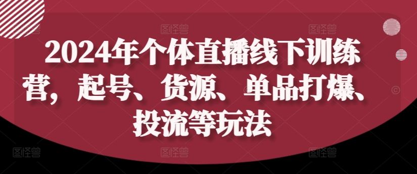2024年个体直播训练营,起号、货源、单品打爆、投流等玩法-就去找资源网