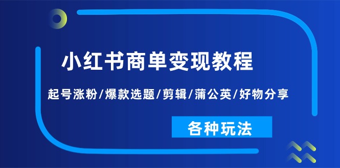 （11164期）小红书商单变现教程：起号涨粉/爆款选题/剪辑/蒲公英/好物分享/各种玩法-就去找资源网
