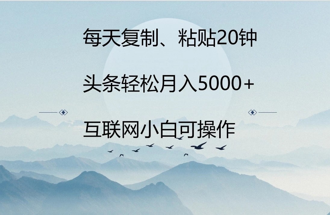 每天复制、粘贴20分钟 头条轻松月入5000+  有手就可轻松操作-就去找资源网