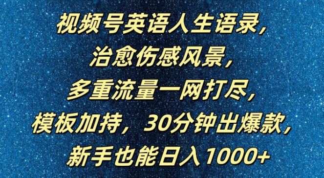 视频号英语人生语录,多重流量一网打尽,模板加持,30分钟出爆款,新手也能日入1000+【揭秘】-就去找资源网