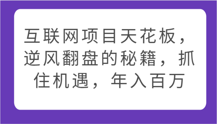 互联网项目天花板,逆风翻盘的秘籍,抓住机遇,年入百万-就去找资源网