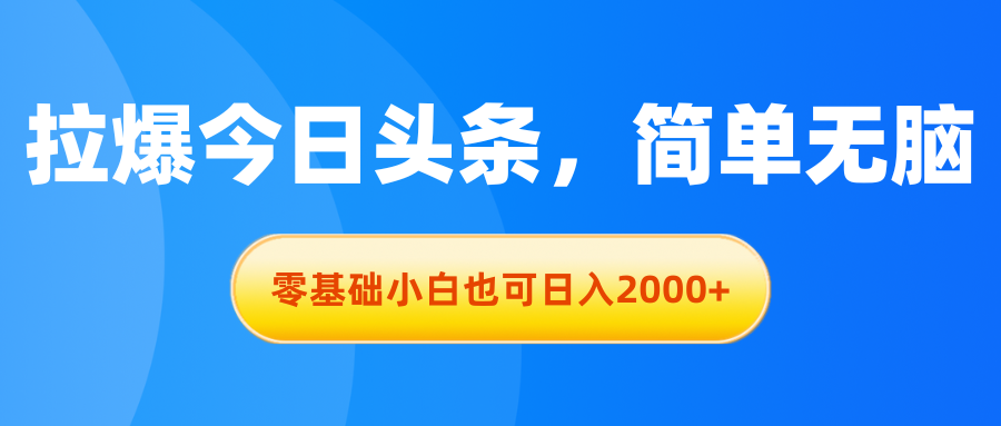 (11077期)拉爆今日头条,简单无脑,零基础小白也可日入2000+-就去找资源网