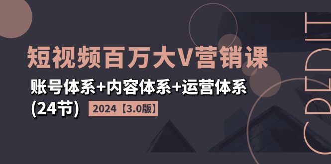（11795期）2024短视频·百万大V营销课【3.0版】账号体系+内容体系+运营体系(24节)-就去找资源网