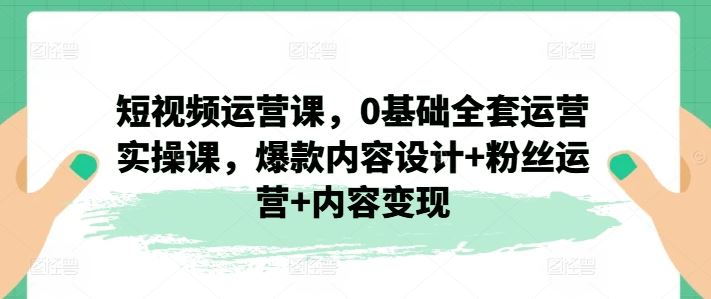 短视频运营课,0基础全套运营实操课,爆款内容设计+粉丝运营+内容变现-就去找资源网