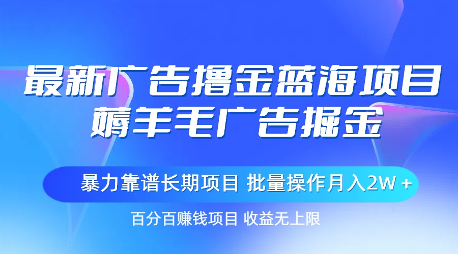 (11193期)最新广告撸金蓝海项目,薅羊毛广告掘金 长期项目 批量操作月入2W+-就去找资源网