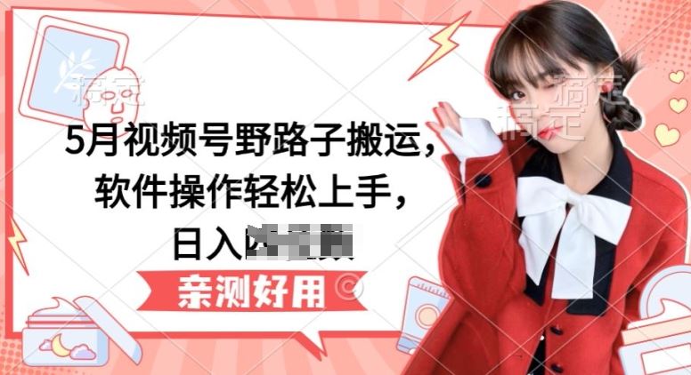5月视频号野路子搬运,软件操作轻松上手,日入三位数【揭秘】-就去找资源网