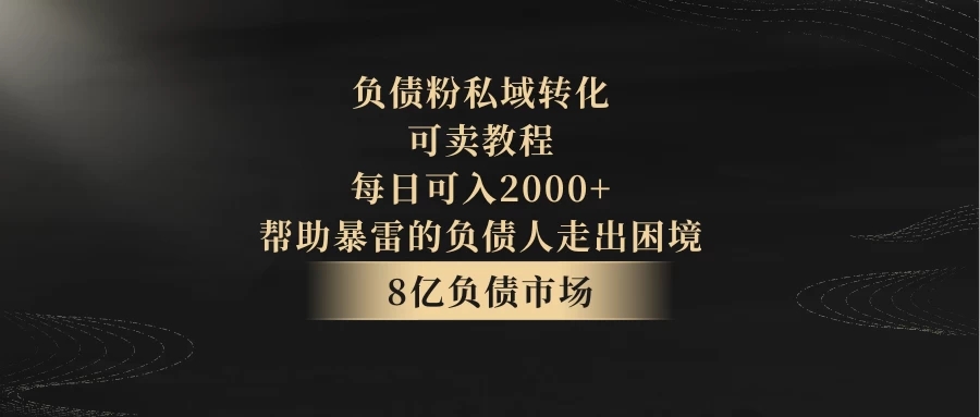 8亿负债市场,负债粉私域转化,可卖教程,每日可入2000+,无需经验(包含资料)-就去找资源网