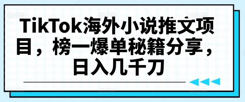 TikTok海外小说推文项目，榜一爆单秘籍分享，日入几千刀-就去找资源网