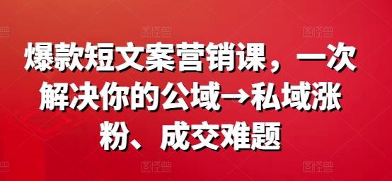 爆款短文案营销课,一次解决你的公域→私域涨粉、成交难题-就去找资源网