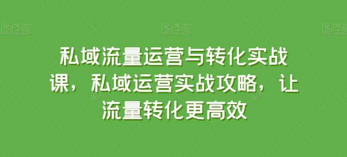 私域流量运营与转化实战课,私域运营实战攻略,让流量转化更高效-就去找资源网