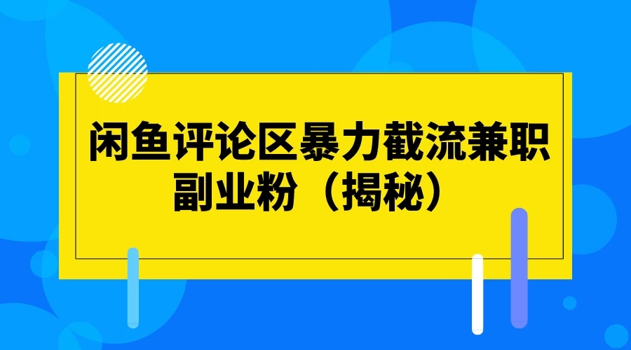 闲鱼评论区暴力截流兼职副业粉（揭秘）-就去找资源网