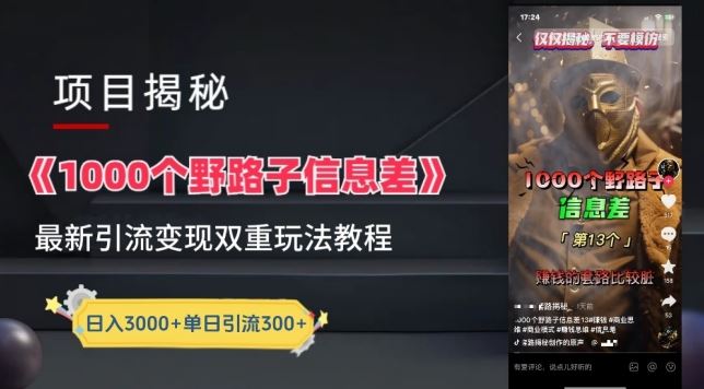 一千个野路子信息差最新玩法教程-变现+引流的玩法具体拆解【揭秘】-就去找资源网