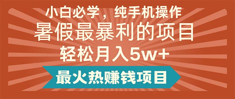 （11583期）小白必学，纯手机操作，暑假最暴利的项目轻松月入5w+最火热赚钱项目-就去找资源网