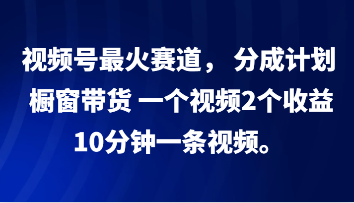 视频号最火赛道， 分成计划， 橱窗带货，一个视频2个收益，10分钟一条视频。-就去找资源网