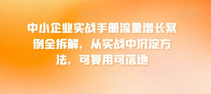 中小企业实战手册流量增长案例全拆解,从实战中沉淀方法,可复用可落地-就去找资源网
