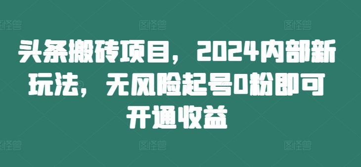头条搬砖项目,2024内部新玩法,无风险起号0粉即可开通收益-就去找资源网