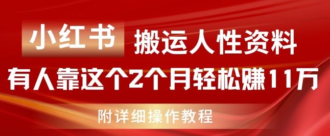 小红书搬运人性资料，有人靠这个2个月轻松赚11w，附教程【揭秘】-就去找资源网
