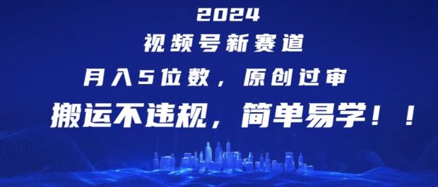 2024视频号新赛道，月入5位数+，原创过审，搬运不违规，简单易学【揭秘】-就去找资源网