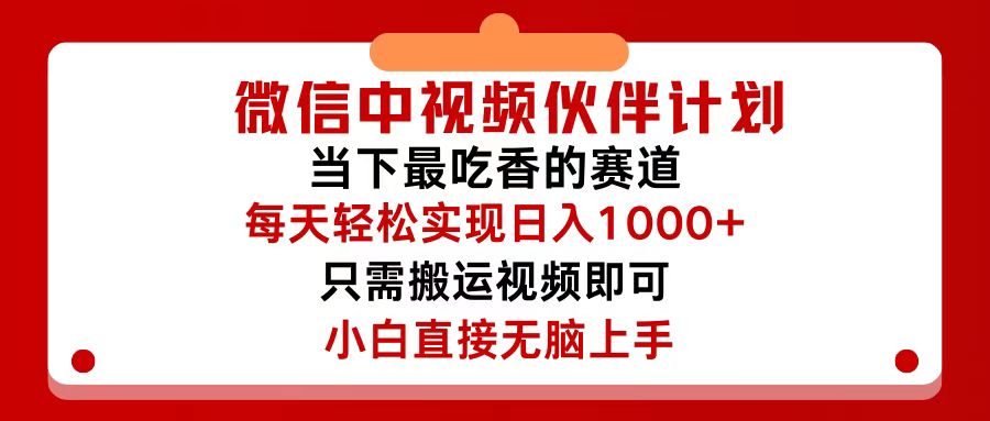 （12017期）微信中视频伙伴计划，仅靠搬运就能轻松实现日入500+，关键操作还简单，…-就去找资源网