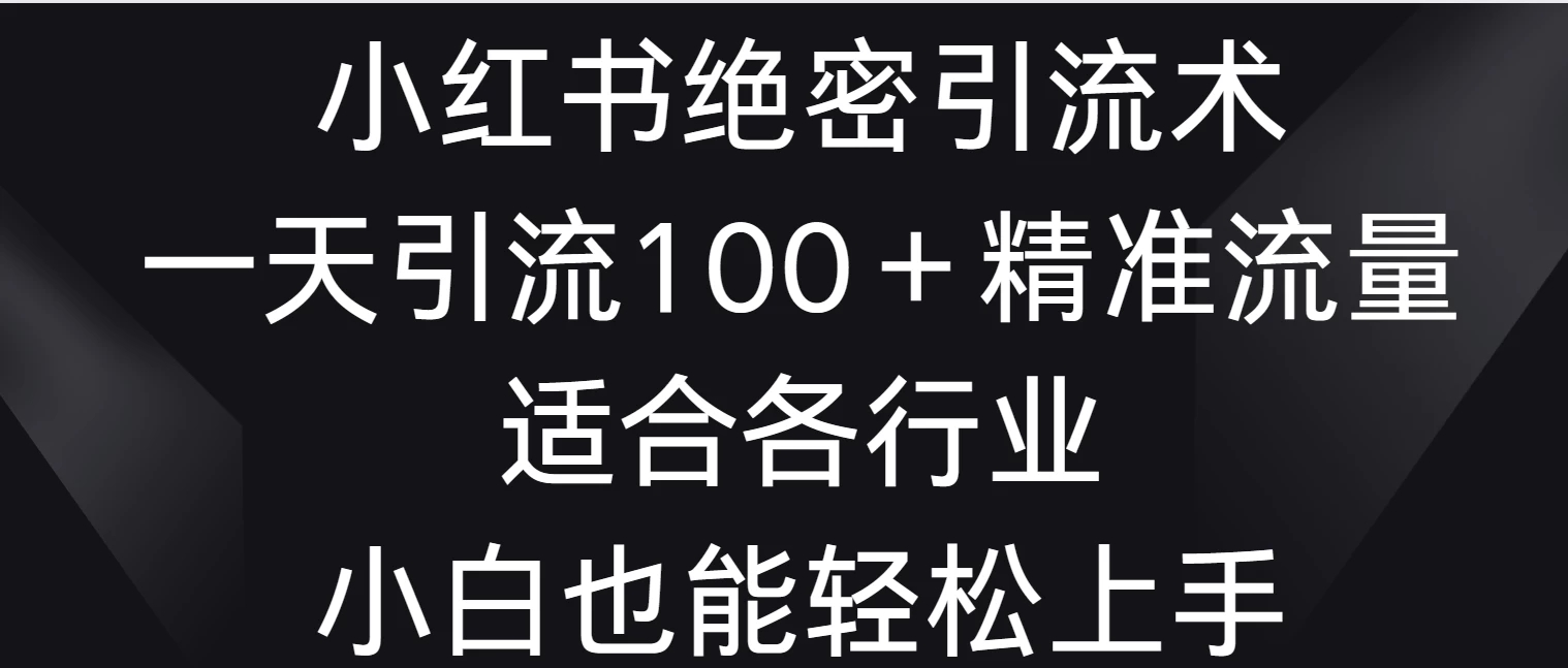 小红书绝密引流术,一天引流100+精准流量,适合各个行业,小白也能轻松上手-就去找资源网