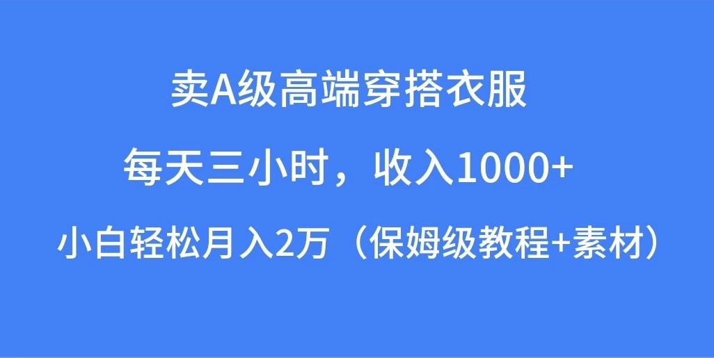 每天三小时，收入1000+，卖A级高端穿搭衣服，小白轻松月入2万，（保姆级教程+素材）-就去找资源网