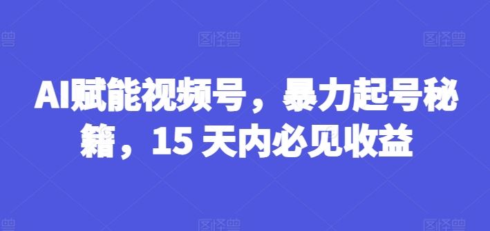 AI赋能视频号，暴力起号秘籍，15 天内必见收益【揭秘】-就去找资源网