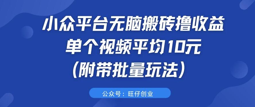小众平台无脑搬砖撸收益，单个视频平均10元 (附带批量玩法）-就去找资源网