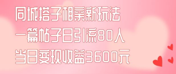 同城搭子相亲新玩法一篇帖子引流80人当日变现3600元(项目教程+实操教程)【揭秘】-就去找资源网